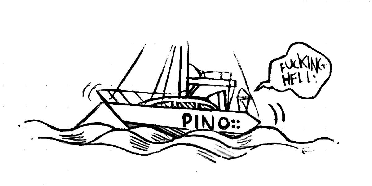 pino the sailboat at anchor, not enjoying the wind waves