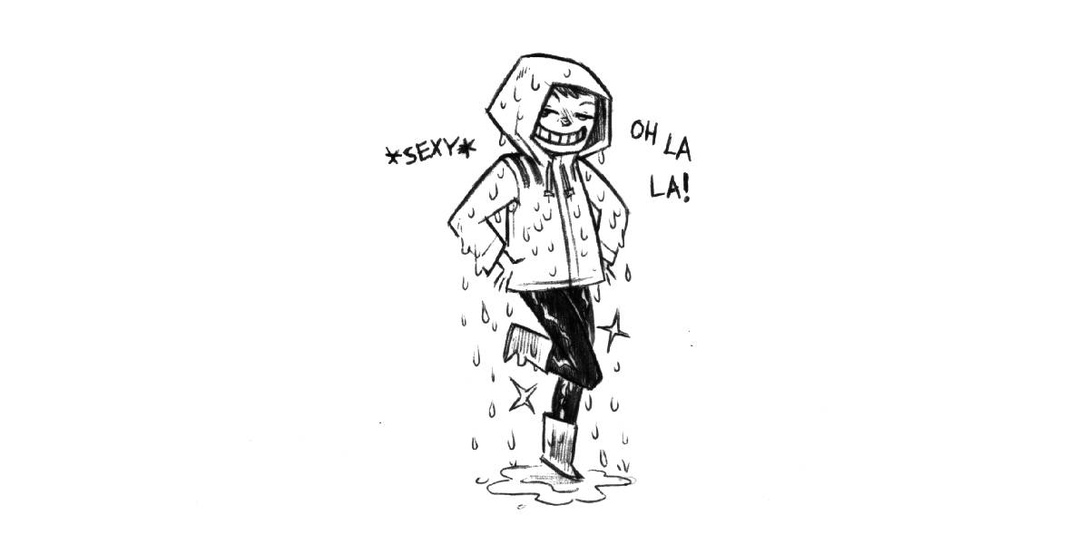 rek wearing a wetproof jackets and boots, but their jeans are drenched and dripping