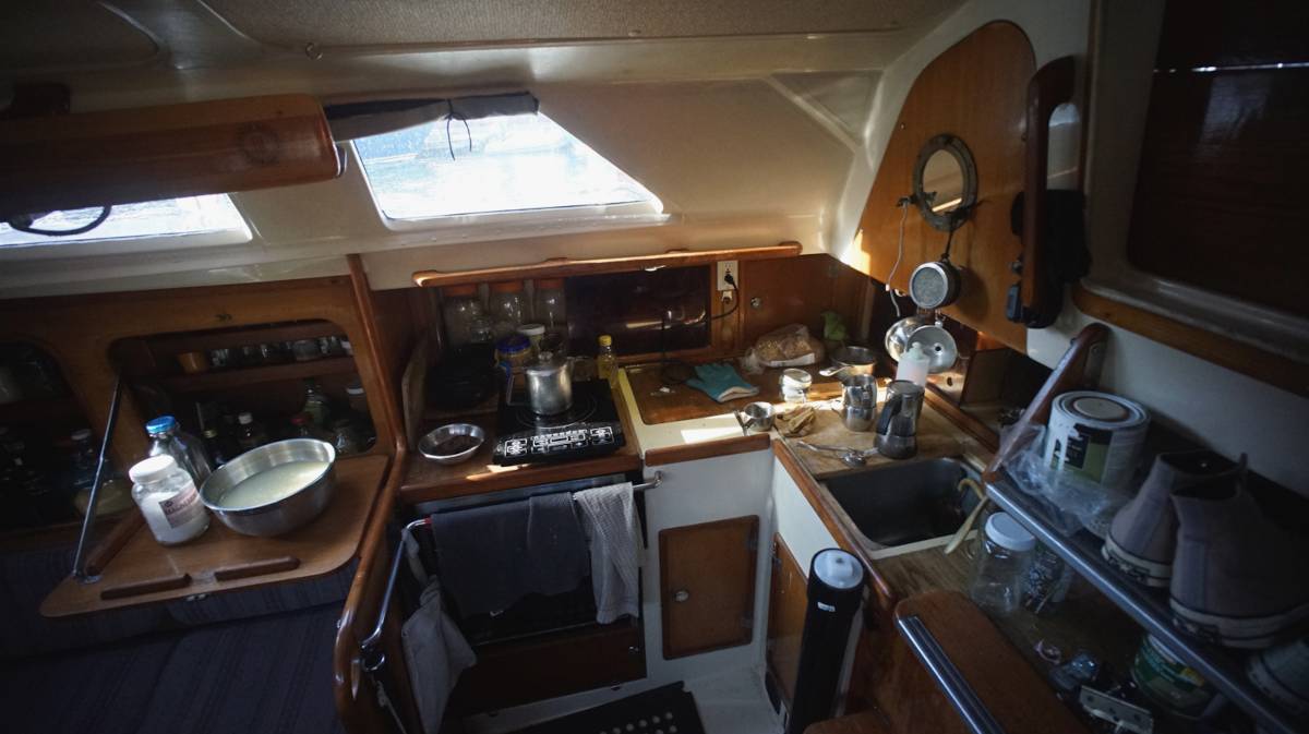 a shot of our cramped but lovely galley