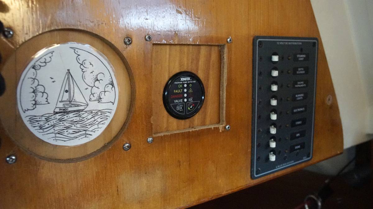 an lpg control panel installed on a sailboat bulkhead