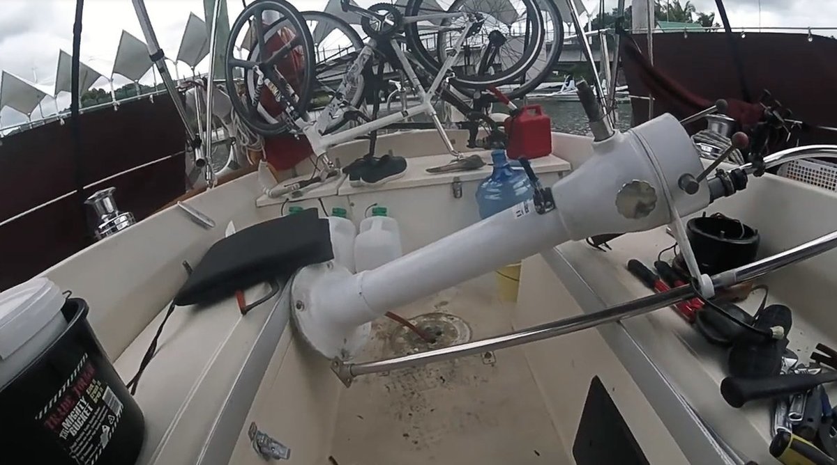 a photo of the sailboat pedestal ripped from the cockpit floor