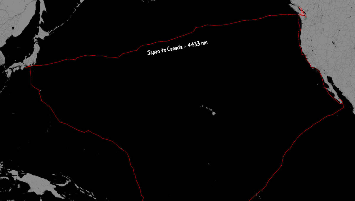 2016-2020 sailing route in the pacific ocean