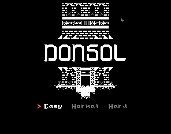 A screenshot of the Donsol game splash screen featuring a castle with the modes: easy, normal and hard