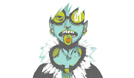 A stylized illustration of a character wearing goggles with their tongue sticking out