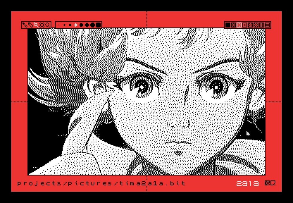 a screenshot of Noodle, a sketching tool. On the canvas there is a pixelated image featuring Tima from the movie Metropolis