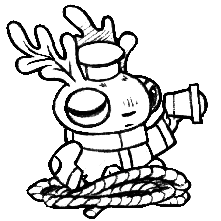 a mariner rabbit with a spyglass, coiled in ropes