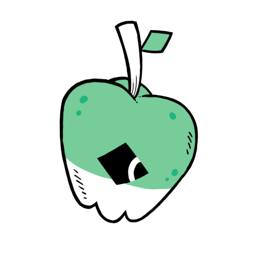 a bell pepper-shaped character with a diamond-shaped eye